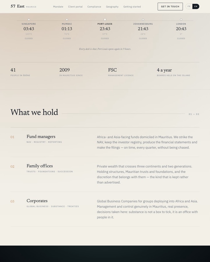 The 57 East demo — a fiduciary that opens its client portal rather than promising one