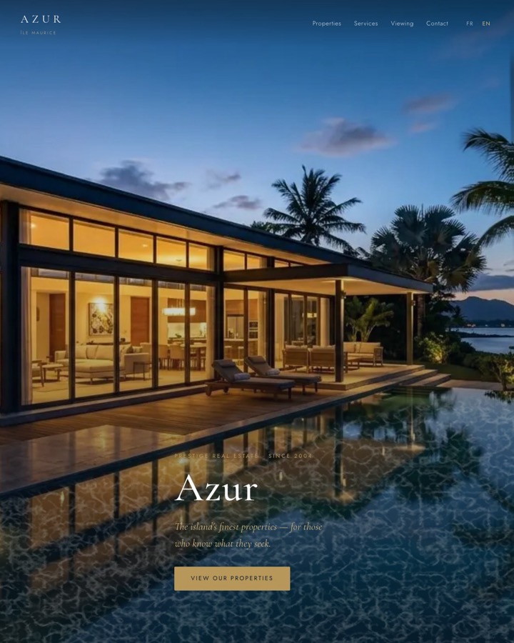 The Azur demo — a prestige estate agency in Mauritius