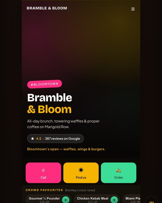 The Bramble & Bloom demo — a café concept with a full owned ecosystem