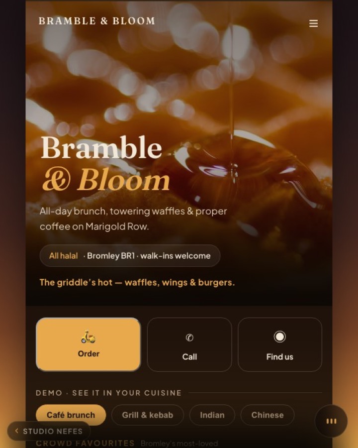 The Bramble & Bloom demo — a café concept with a full owned ecosystem