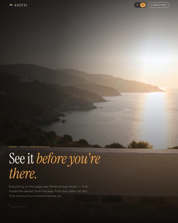 The Khepri demo — a tour operator whose frames open like shutters