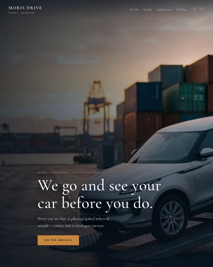 The Moris Drive demo — a car importer that inspects before you do
