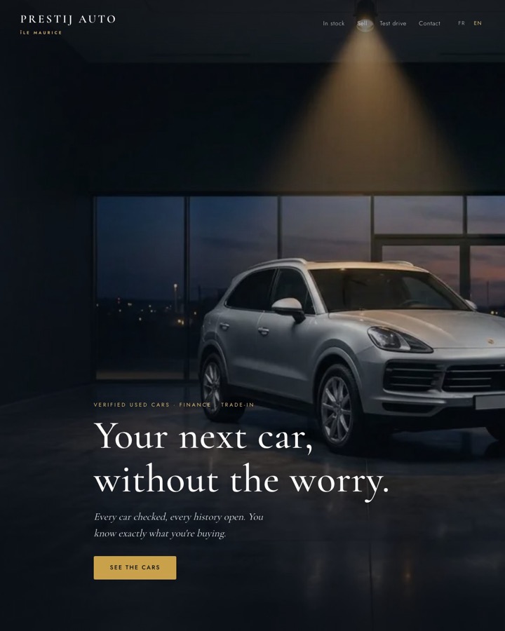The Prestij Auto demo — a used-car showroom that tells the truth