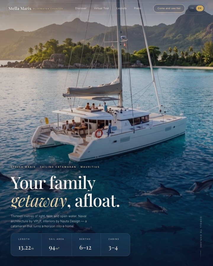 The Stella Maris demo — a charter catamaran booking her own sails